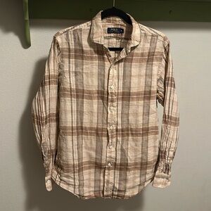 Polo Ralph Lauren size medium men’s 100percent linen shirt. Brown.